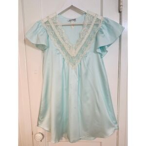 Lily of France Vintage Babydoll Nightgown Mint Blue Green Coquette Lace / Small